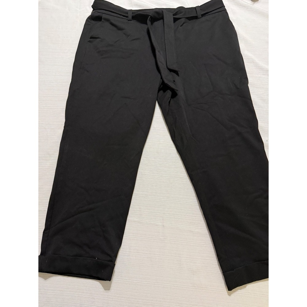 Loft Womens Black Tie Waist Cropped Trousers Cuffed Hem Size 18